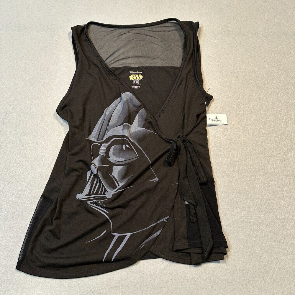 Disney Parks‎ Tank Top Womens XXL Darth Vador Black Wrap Top Mesh Panel